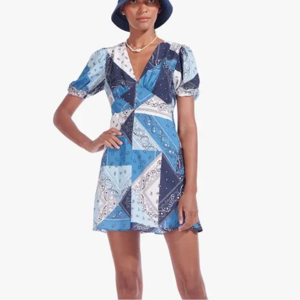 STAUD mini blue patchwork dress
